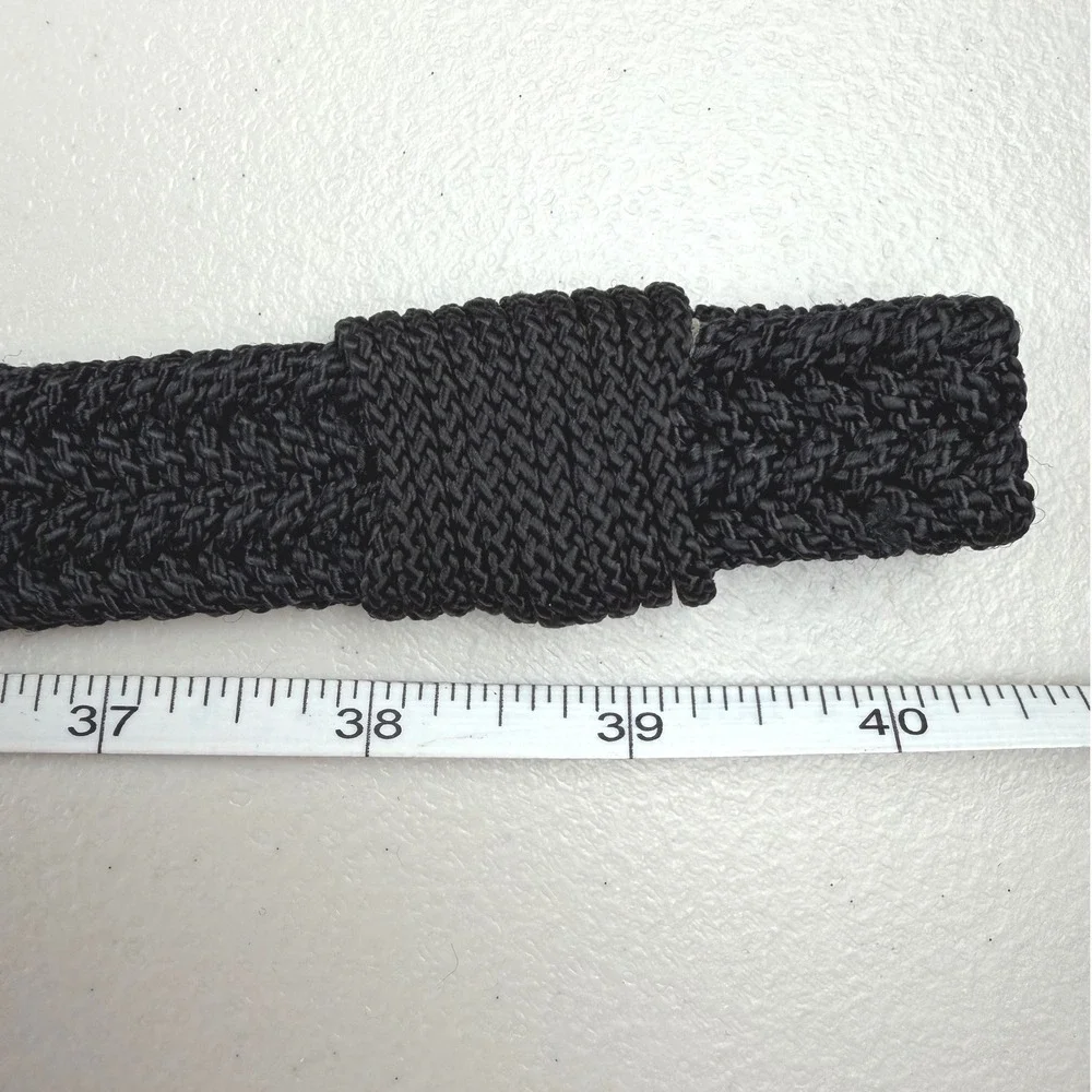 Vintage Style Black Braided Stretch Belt Gold Bead Hardware Cinch Waist 40 Inch